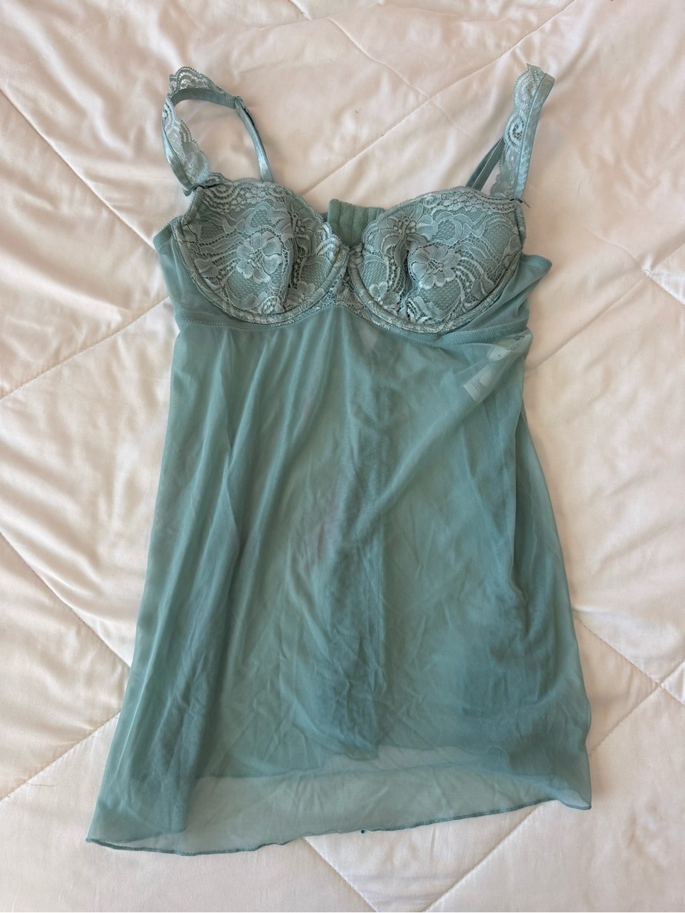 Frederick's of Hollywood Light Teal Lace Babydoll Slip